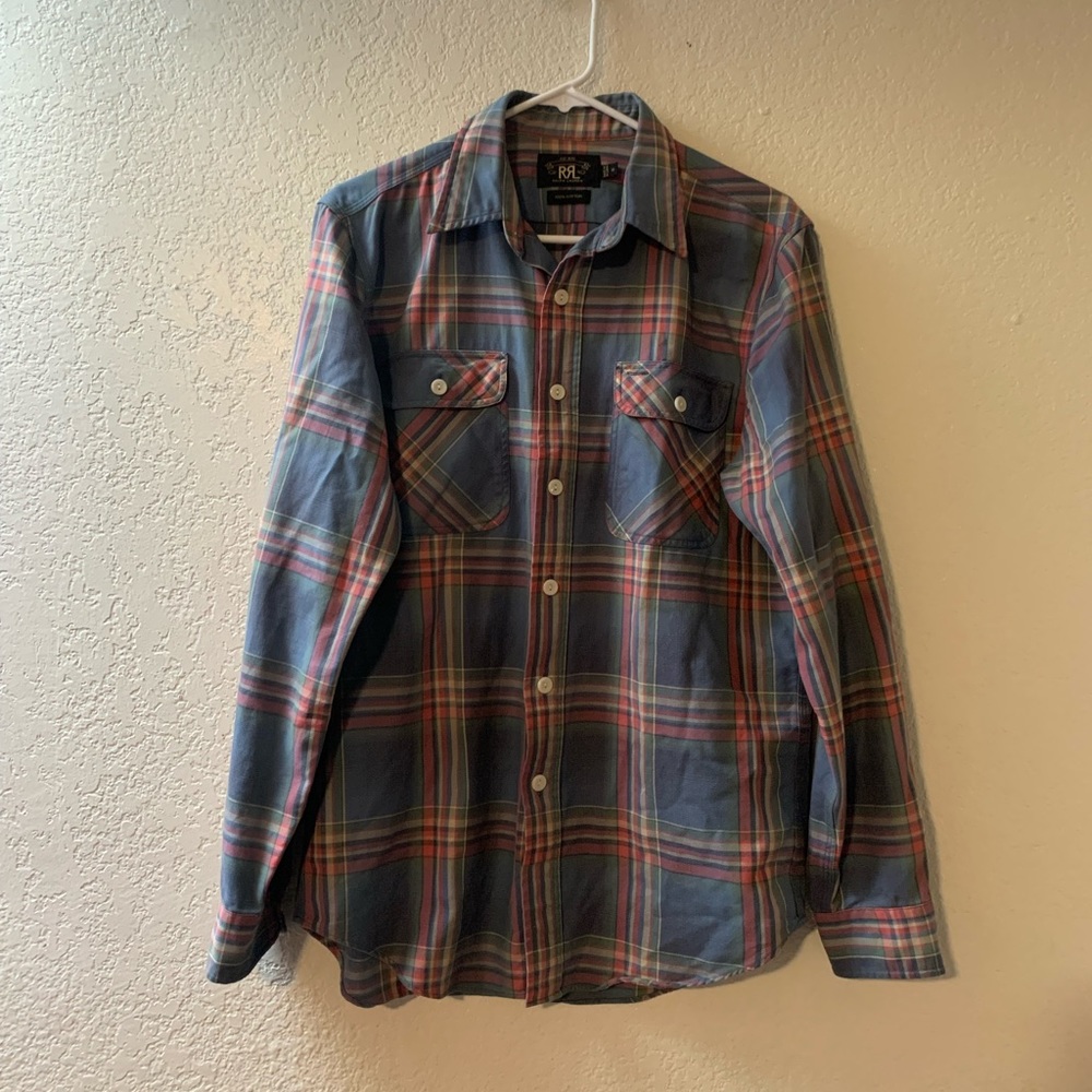Double RL RRL Ralph Lauren plaid flannel button up dress shirt